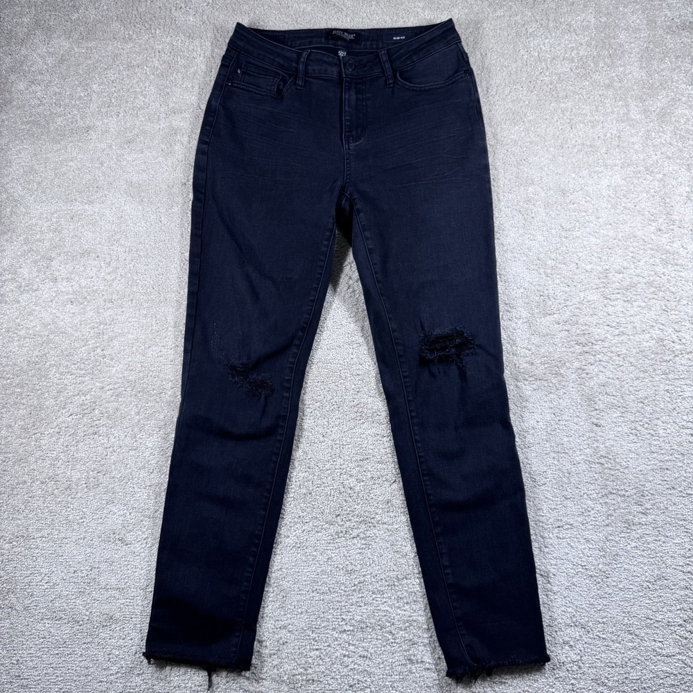 Judy Blue Jeans Womens 5/27 29x27 Black Skinny Fit Stretch Distressed Raw Hem